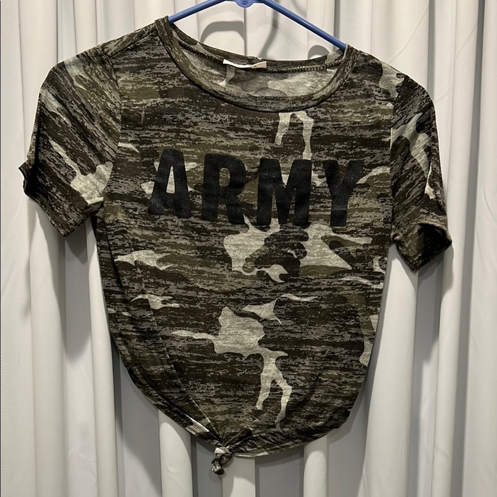 January 7 Black and Green Crop Tie Front T-Shirt